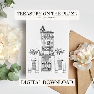 Treasury on the Plaza, FL Black & White Digital Download || wedding venue, hand drawn, sketch, modern, line drawing, minimal gift