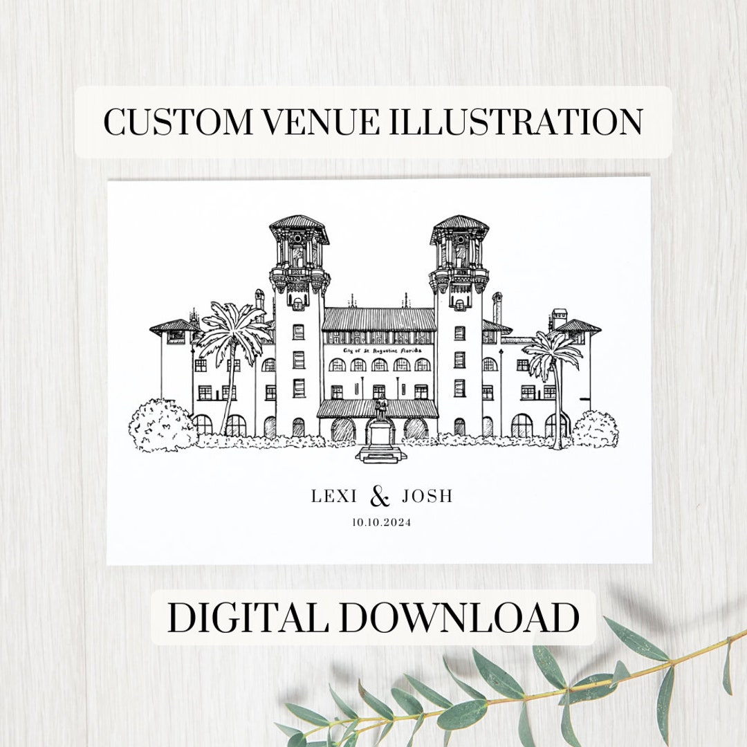 Custom Wedding Venue Illustration, Wedding Anniversary Gift, Hand Drawn ...