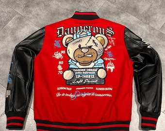 Bad Boy Danger Dream Money Varsity Bomber Jacket High Handmade With Rhinestones Super Shiny Jacket Lovely Streetwear Product Embroidery Cool