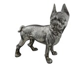 Boston Terrier Dog Silver Patina Pewter Metal Door Stop 10 quot Tall
