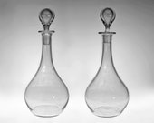 Pair 12 quot Baccarat Montaigne Decanters Carafes with Bubble Stoppers Signed Mark Blown Glass - 20th Century, France