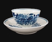 Dr Wall Worcester Chinoiserie Fences Pattern Cup and Saucer Crescent Moon Mark - Pre 1783, England