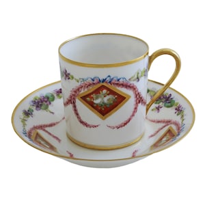 Sevres Porcelain Demitasse Cup and Saucer: Neoclassical Decor, 1804-1809