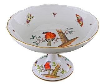 Meissen Porcelain Compote: Hand-Painted Bird & Insect Centerpiece