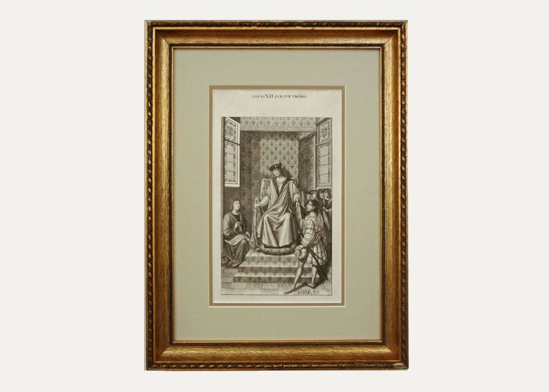 France Louis XII sur son Trone Steel Engraving after Jean Bourdichon 19th Century