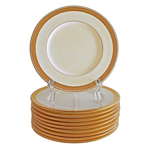 Minton Antique Set of 10 Plate Bread & Butter Snack Dish Appetizer Hors d&#39;Oeuvre Finger Food Cream Gold Rim Minton H3228 Replacements Gift