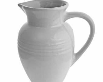 Le Creuset White Stoneware Pitcher: 2 Quart Jug, Country Decor