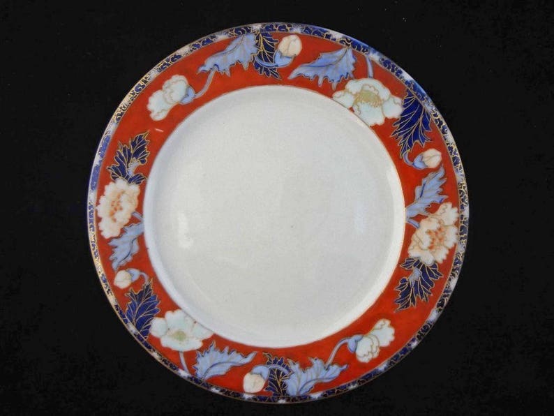1921-1941 Japan Japanese Arita Ware Red Lidded Bowl with Underplate Poppy Decor c