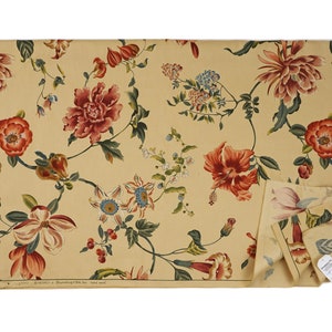 Brunschwig & Fils Kyoto Pattern Exotic Flowers Fruits Fabric 2 yds 16" Hand Printed Luxury Textile Vintage 1995 Upholstery Decorator Gift