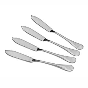 May include: Set of four silver butter knives with rounded handles.