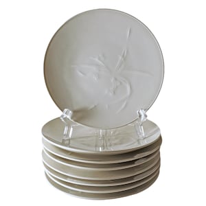 Set 8 KPM Bread Plates Minimalist Feldblume Embossed Floral Insects White Bauhaus Style - post 1945 marks, Germany