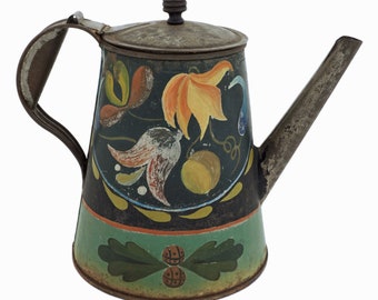 Pennsylvania German Tinware Coffee Pot Pennsylvania Dutch Toleware Coffeepot America Folk Art Primitive Painted Tole Antique Collector Gift