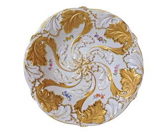 Meissen 11" Large Bowl Centerpiece Gilt Crossed Swords Mark - post 1934, Germany