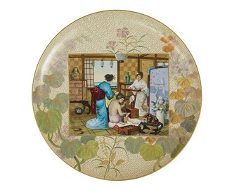 French Faience Geisha Charger: Creil Montereau Japonisme Wall Plate