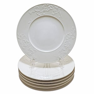 Set 6 KPM Plates Feldblume Fleurs Estivales Embossed Floral Insects White MCM Bauhaus Style- post 1945 mark, Germany