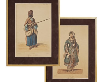 Orientalist Costume Persian Lithograph Pair Framed Afghan Rachel Theatre Wall Art Entryway Decor Gift Costume Designer Gift Persian Culture