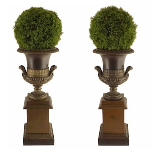 Neoclassical Bronze Urn Pedestal Pair: Entryway Decor