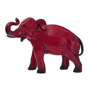 Fred Moore Art Deco Elephant Large Red Flambé Glaze Porcelain Figure Artist Signed Royal Doulton England Gift