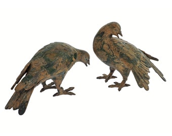 Cast Iron Dove Japanese Pigeon Pair Bird Figure Okimono Asian Tablescape Decor Chinoiserie Interior Decor Gift Bird Lover Gift Japanese Iron