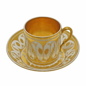 Antique Paris Porcelain Coffee Cup & Saucer: Empire Style, Gilded Interior