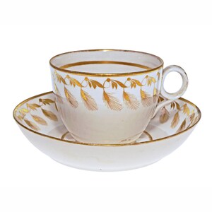 Georgian Minton Cup Saucer Gilded Feather 101 Gift Antique Porcelain Collector Georgian Interior Decor English Housewarming Gift White Gold