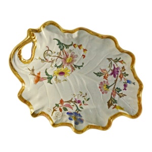 Antique Royal Worcester Leaf Shaped Bon Bon Dish Nut Bowl Housewarming Gift Tablescape Decoration