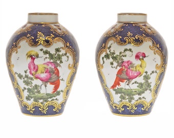 Tea Caddy Pair Antique English Porcelain Signed Fret Mark English Country House Decor Mantle Display Gift Porcelain Lover Gift Collector