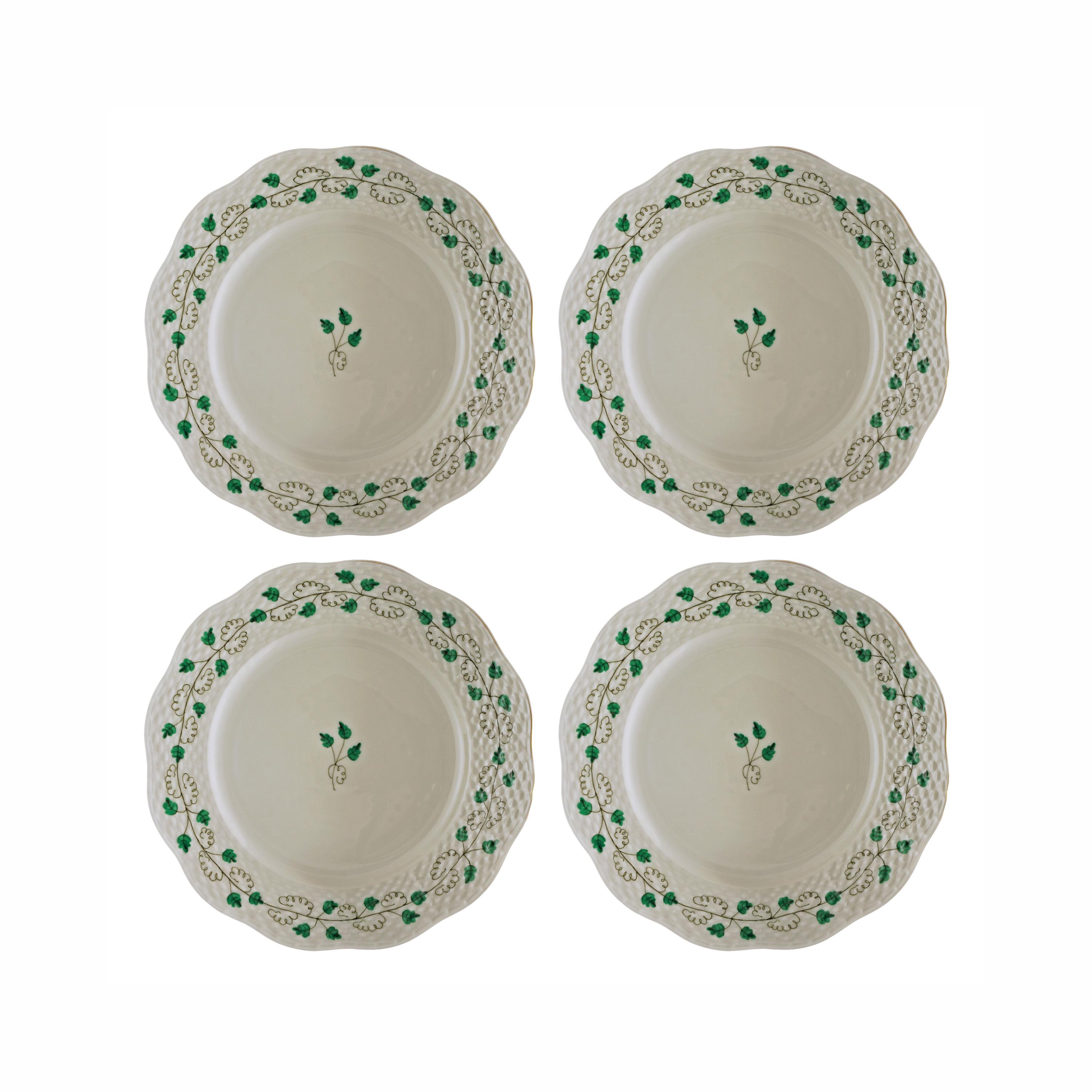 Vintage Herend Salad Plates, Sabv Green Botanical Leaf Vine, Set Of 4