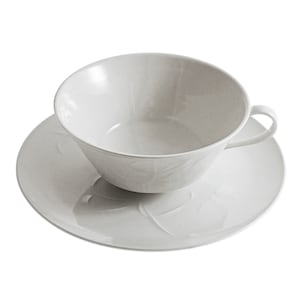 Set 12 KPM Berlin Minimalist Cups Saucers Feldblume Embossed Floral Insects White Porcelain MCM Bauhaus Style - post 1945 marks, Germany
