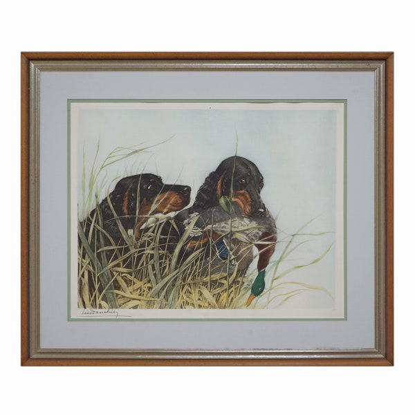 Dog Mallard Duck Etching Leon Danchin Pencil Signed Framed Sporting Dog Gift English Country Decor Masculine Decoration Man Gift Dog Lover