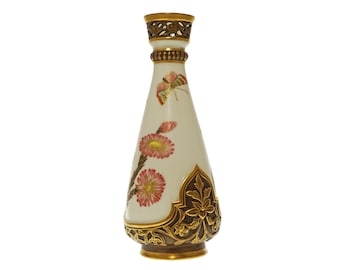 Bud Vase Antique Royal Worcester Pierced Porcelain Japonisme Aesthetic Movement Cabinet Vase Gift Porcelain Collector Housewarming Gift Her