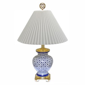 Blue White Porcelain Table Lamp: Brass Asian Decor