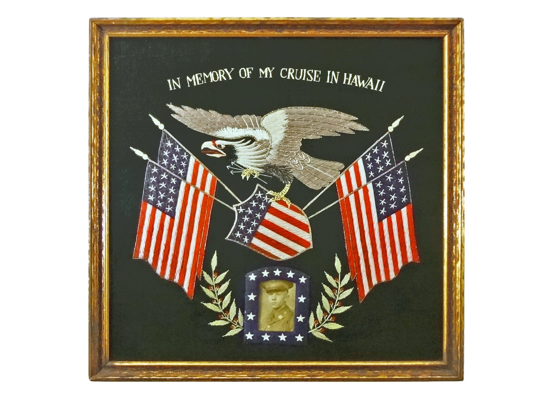 Antique Japanese Needlework Trapunto Silk Embroidery American Eagle Flags  Banner - Circa 1908, Japan - Etsy, image size:1763x1271