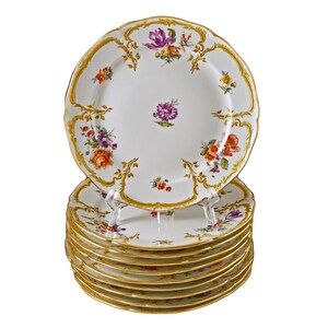 KPM Neuzierat Porcelain Dessert Plate Set: Rococo Floral Dining Decor