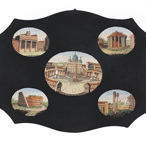 Italian Micro Mosaic Inlaid on Black Marble Panel Rome Vatican View Micro Mosaic Paperweight Antique Grand Tour Souvenir Italy Gift Traveler