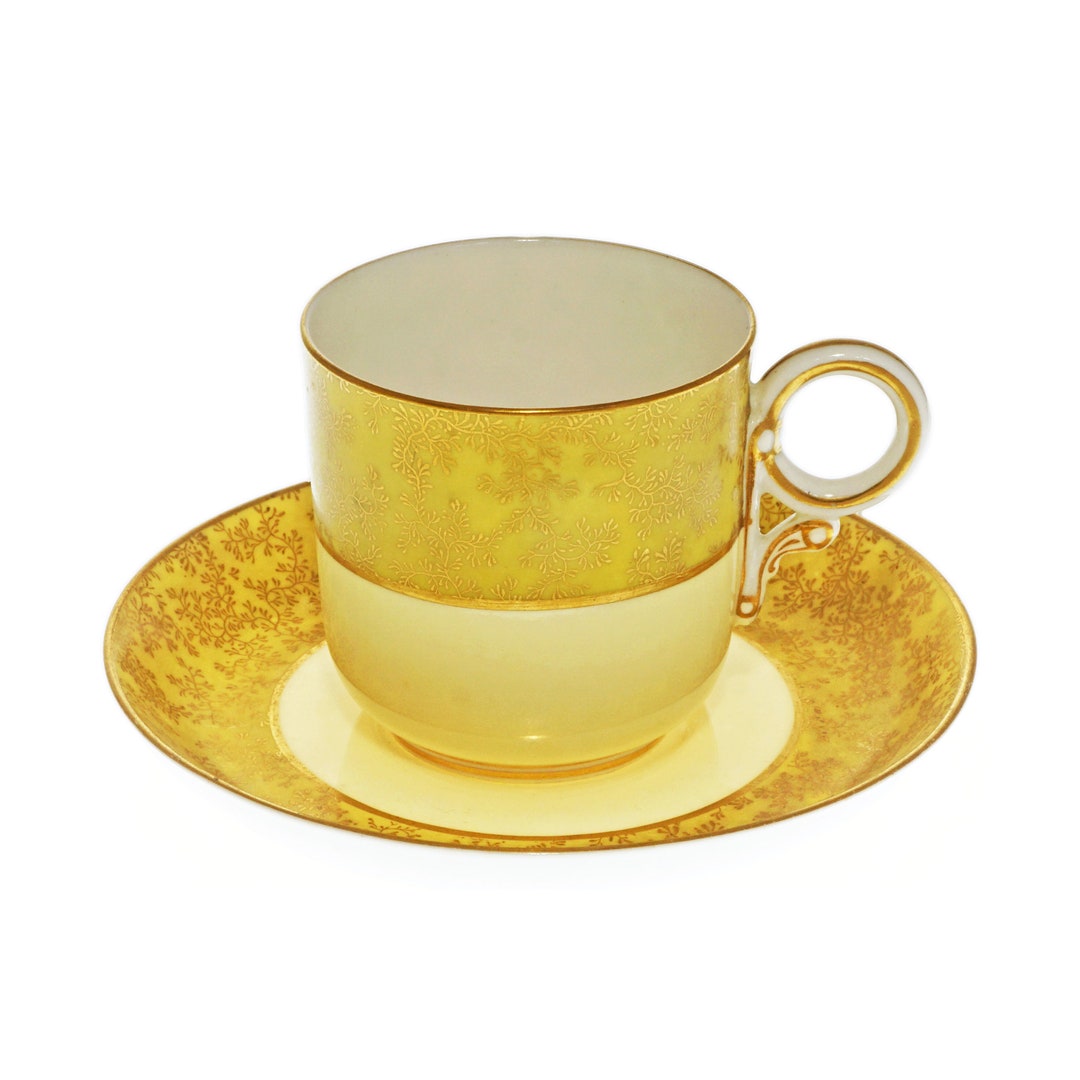 Antique Royal Worcester Yellow Gold Cup Saucer Collector Gift Etsy