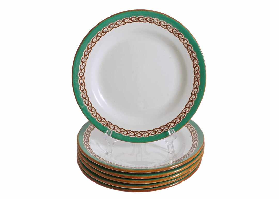 Copeland Plate Set 6 Nautical Rope Antique Salad Plate Teal Border ...