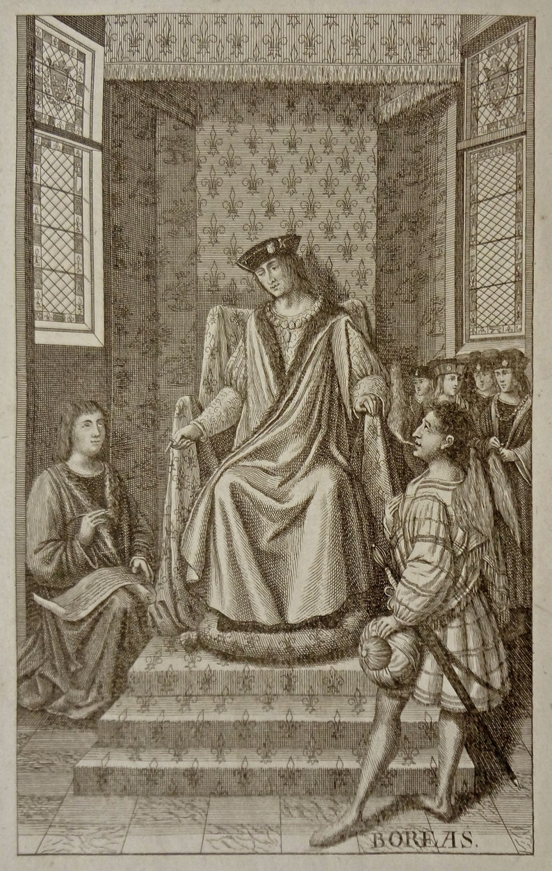 France Louis XII sur son Trone Steel Engraving after Jean Bourdichon 19th Century