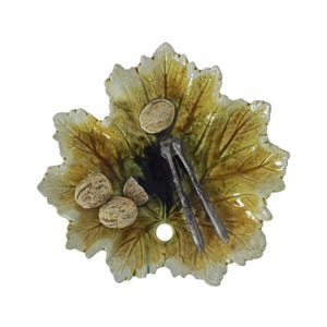 Antique Bretby Majolica Leaf Dish: Arts & Crafts Trompe l'Oeil Nutcracker