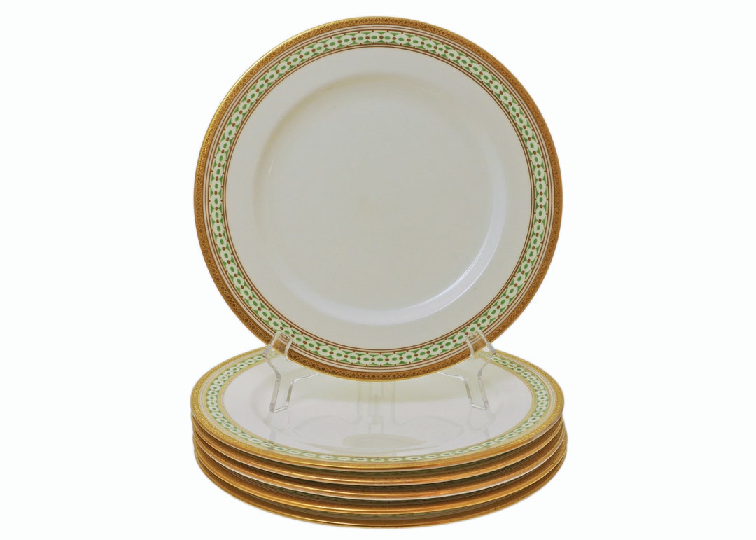 Coalport Art Deco Dinner Plates Set 6 Green Gilt Geometric Etsy
