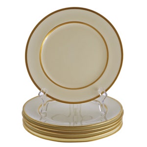 Minton Set 6 Antique Art Deco Period Dish English Porcelain Plate Cream Gold Rim Housewarming Gift Luxury Replacement Minton Pattern S5357