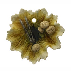 Antique Bretby Majolica Leaf Dish: Trompe l&#39;Oeil Nutcracker Plate