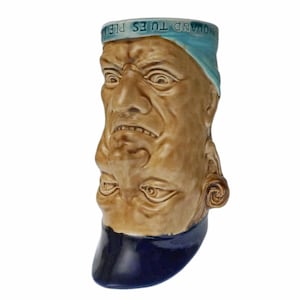 French Majolica Sarreguemines 2313 Two Face Character Jug Victor Kremer Design Pitcher Signed Sarreguemines Fun Gift