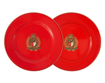 Ralph Lauren Pair Red Armorial 9" Porcelain Wall Plates English Country House Entryway Decor Gift Interior Decorator Classic American Style