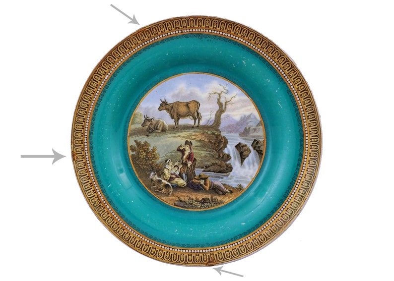 The Waterfall Prattware Fenton Staffordshire Turquoise Transferware Dish Plate 19th Century, England image 3