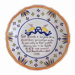 Rouen Faience Wall Plate Cadet Rouselle Verse China Hutch Plate French Country Decor Farmhouse Gift Francophile Present Faience Collector