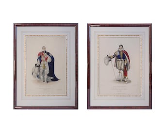 Pair of Georgian Nobles King George IV Coronation Original Aquatint Engravings Framed Antique English Prints