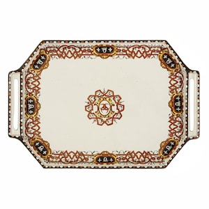 French Gien Faience Serving Tray Rectangular With Handles Orientalist Pattern