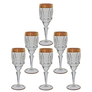 Set 6 Sparkling Tulip Dessert Wine Cut Crystal Glass Prosecco Gold Bubbly Stem Half Dozen Barware Gift Anniversary New Year Gift Traditional