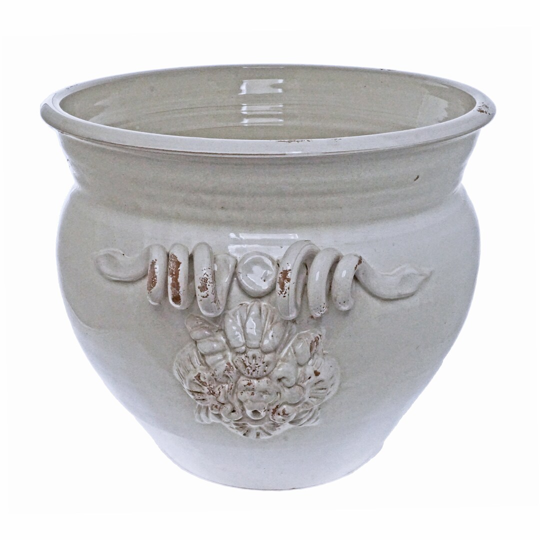 Tuscan White Glazed Terracotta Planter: Large Cachepot With Snake ...